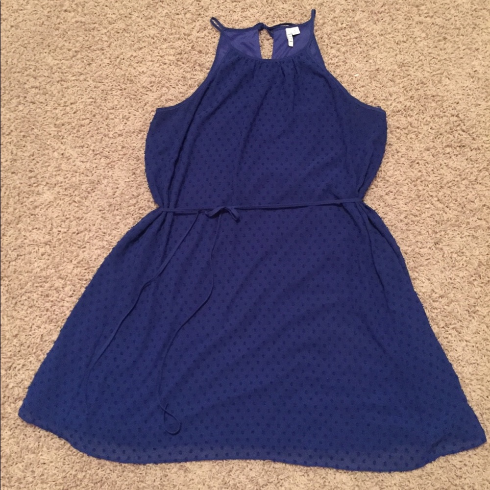 High Neck Dotted Tie Waist Dress